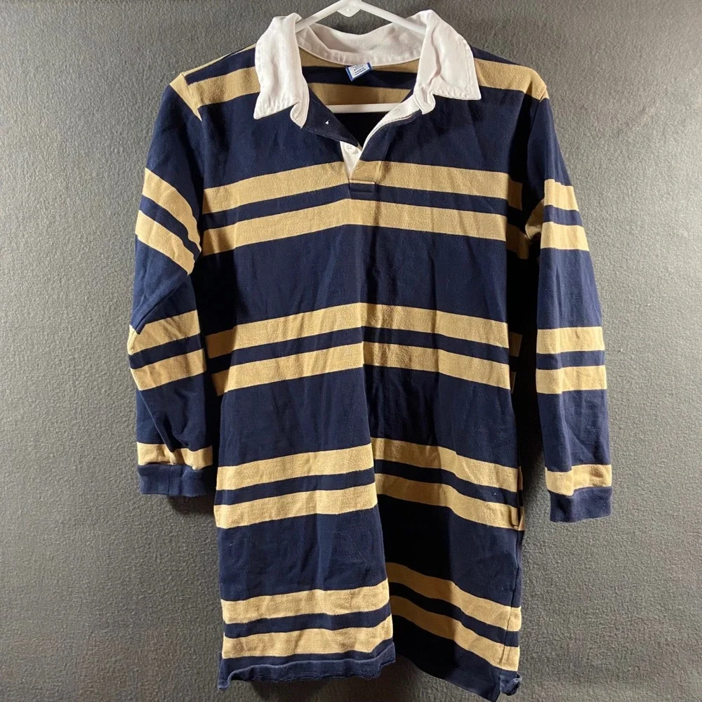 Vintage 90s Y2K Old Navy Rugby Shirt Striped Heavyweight Cotton Long Sleeve